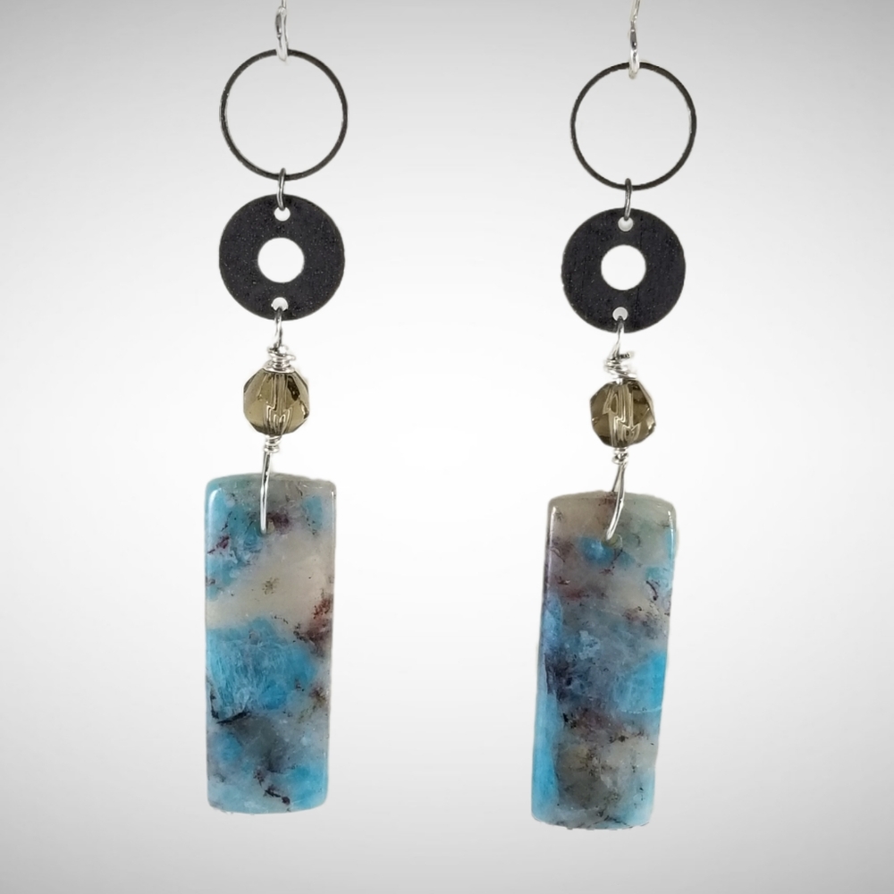 Amazonite and Smoky Quartz Raw Stone Earrings